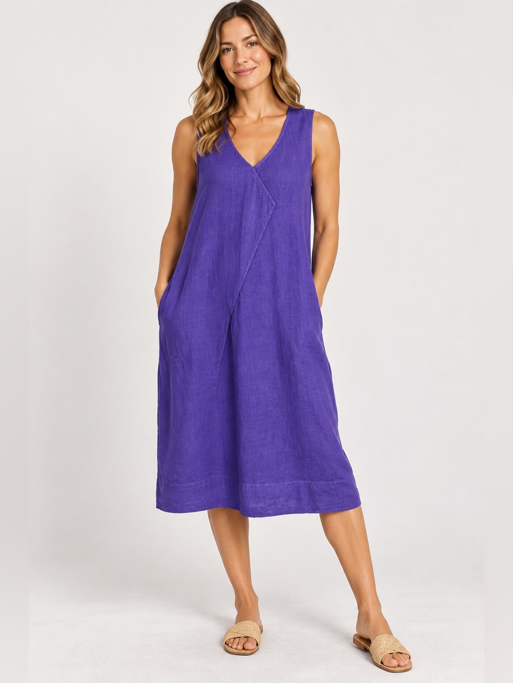 OSKA Purple Linen Relax Flowy Sleeveless Midi Dress Size 1 US 4/6 lagenlook